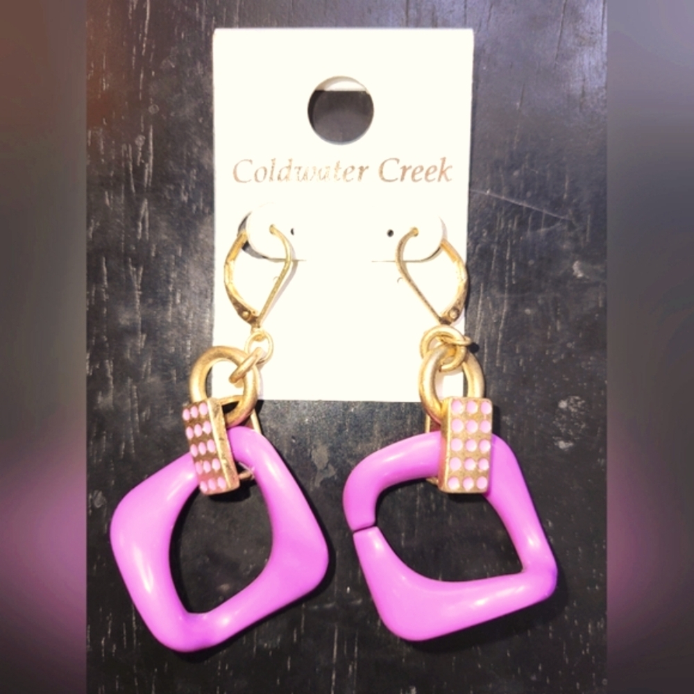 🆕️🪻Coldwater Creek🪻Purple Art Deco Stylish Dangle Earrings NWT